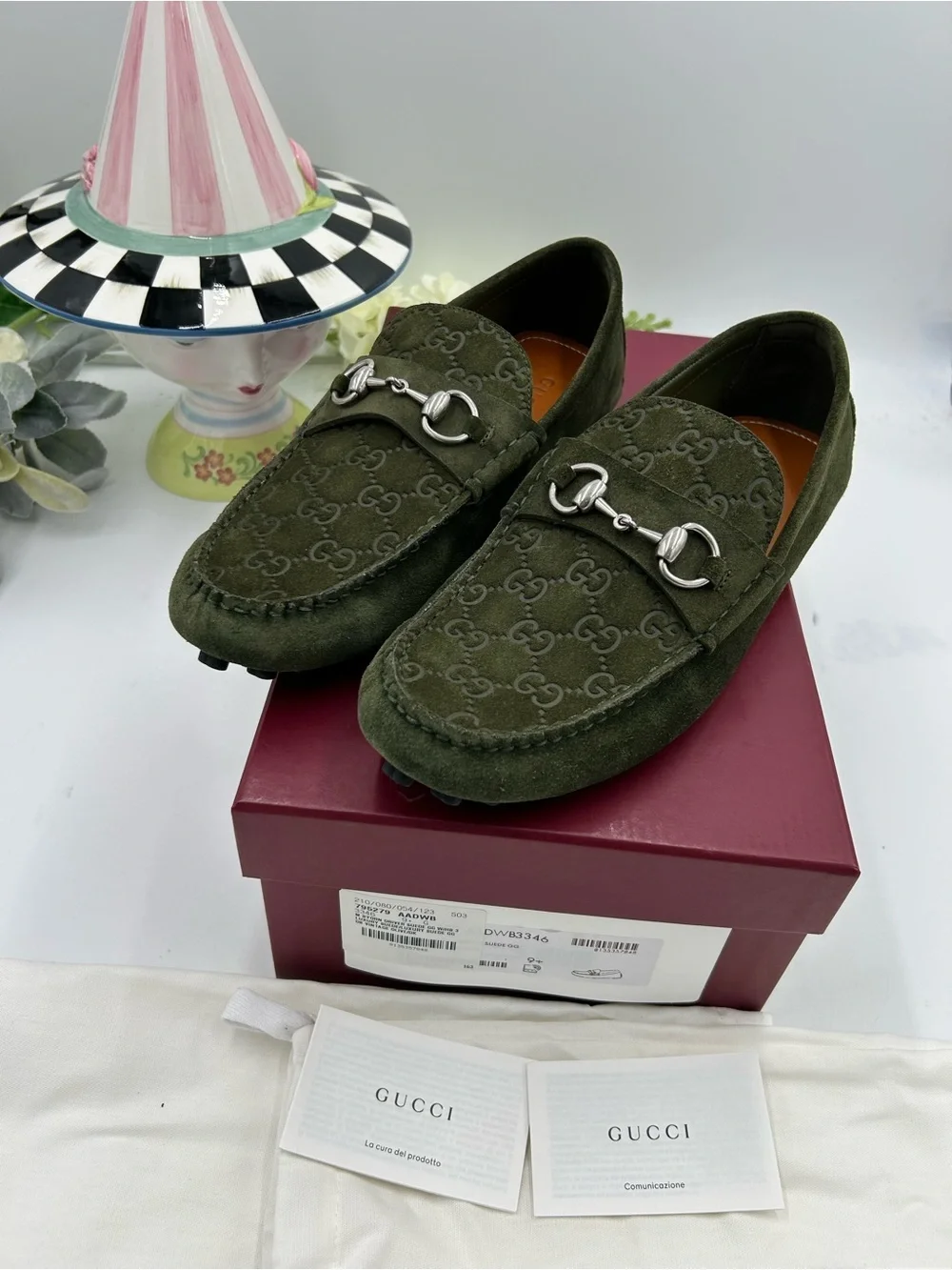 Men's Gucci GG embossed suede driver loafers size 9.5 fits 10 US made in Italy